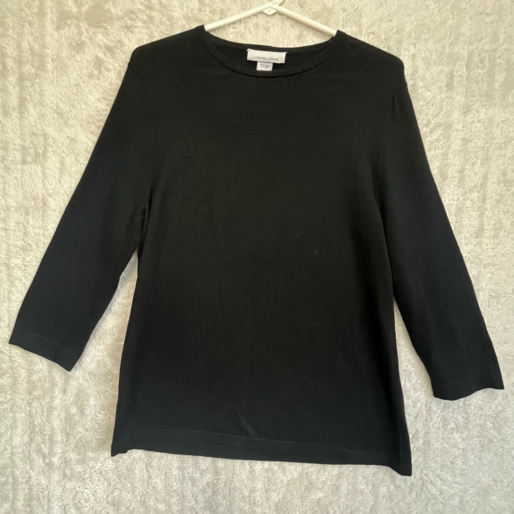 Luciano Dante Black Silk Cashmere Blend Sweater Sz XL Crew Neck Minimalist